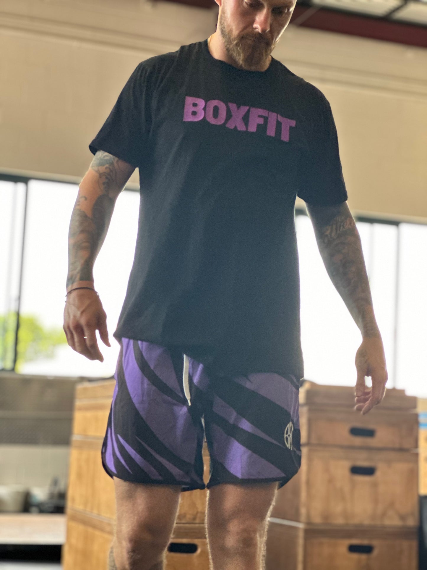 BOXFIT MENS PERFORMANCE SHORTS - PURPLE ZEBRA PRINT