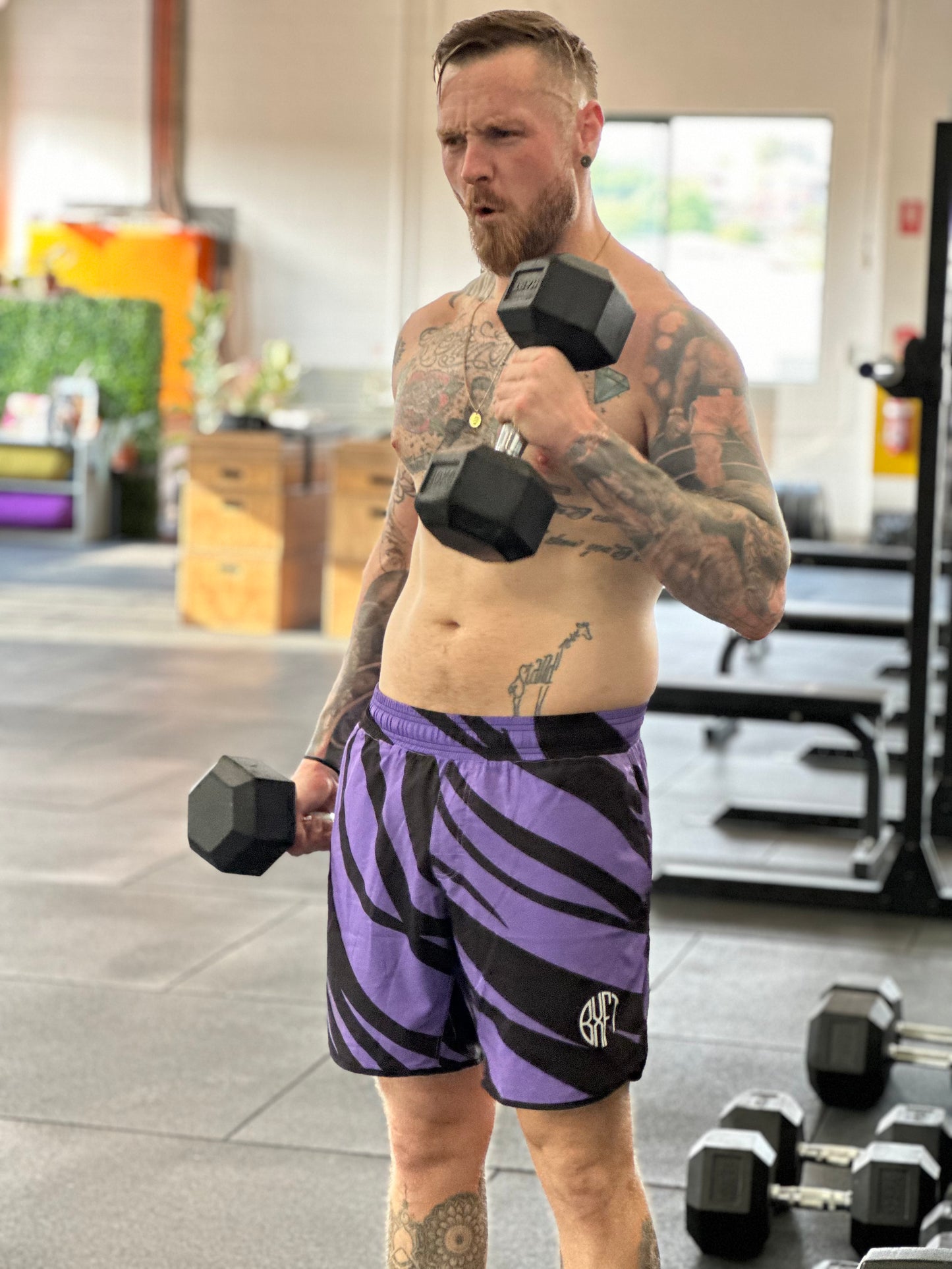 BOXFIT MENS PERFORMANCE SHORTS - PURPLE ZEBRA PRINT