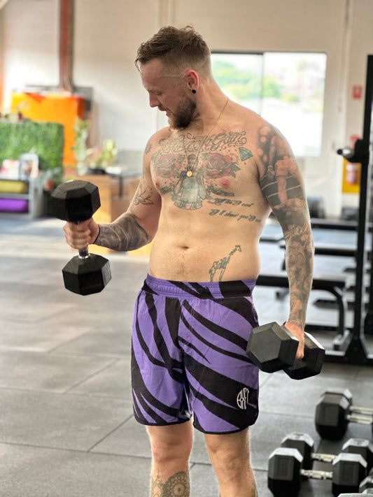 BOXFIT MENS PERFORMANCE SHORTS -  PURPLE ZEBRA PRINT